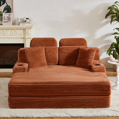 Dolonm 66.5" Chaise Lounge Chair indoor, Deep Seated Armchair Lounge Chair Compressed Sofa, Convertible Floor Bed,With Cup Holder and Side Pockets