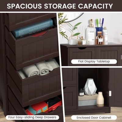 Brown MDF Living Room Cabinet with Adjustable Shelving and 4 Drawers