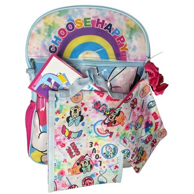 Disney Minnie Mouse Kids School Backpack 16" 5PC Lunch Kit, Keychain, Scrunchie, keychain, and utility case
