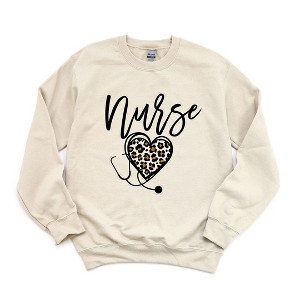 Simply Sage Market Women's Graphic Sweatshirt Leopard Nurse Heart - 1 of 3