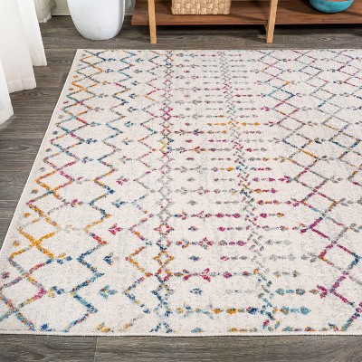 Ivory and Multi 4' x 6' Moroccan Trellis Area Rug