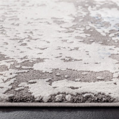 6'7" Square Grey and Blue Abstract Synthetic Area Rug