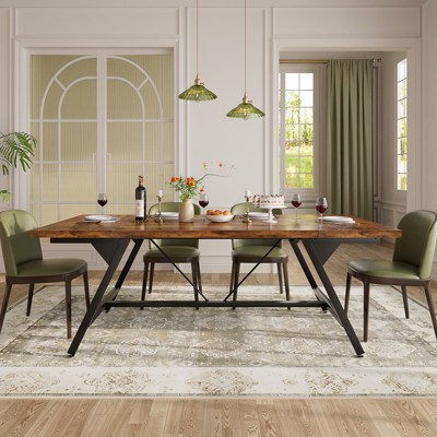 Aheaplus Farmhouse Dining Table for 8 People, 70.8-Inch Rectangular Wood Kitchen Table