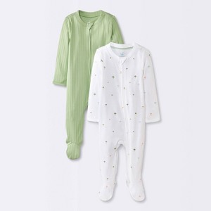 Baby 2pk Cozy Wide Ribbed Mushrooms Sleep N' Play - Cloud Island™ Green - 1 of 4