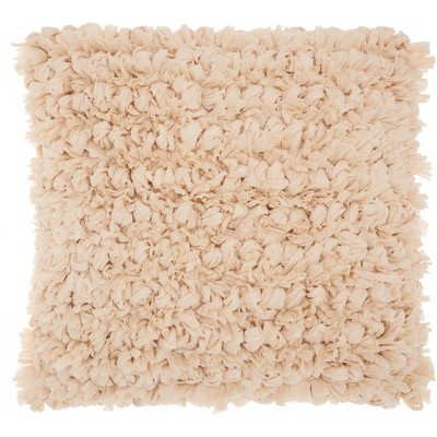 HomeRoots Loose Luscious Shag Beige Throw Pillow
