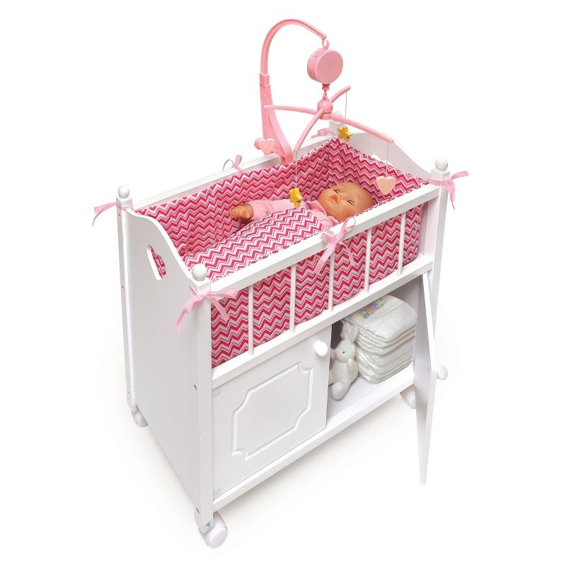 Badger Basket Cabinet Doll Crib with Chevron Bedding and Free Personalization Kit - White/Pink, 5 of 7