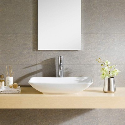 White Rectangular Ceramic Vessel Bathroom Sink