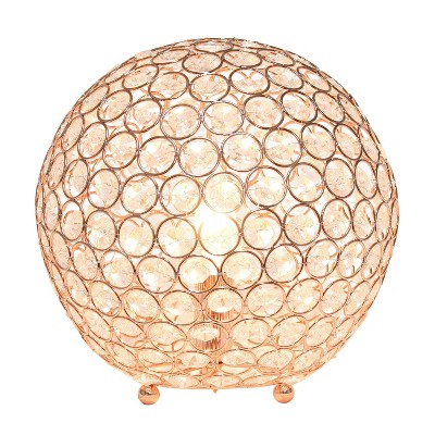 10" Rose Gold Crystal Ball Table Lamp with Steel Frame