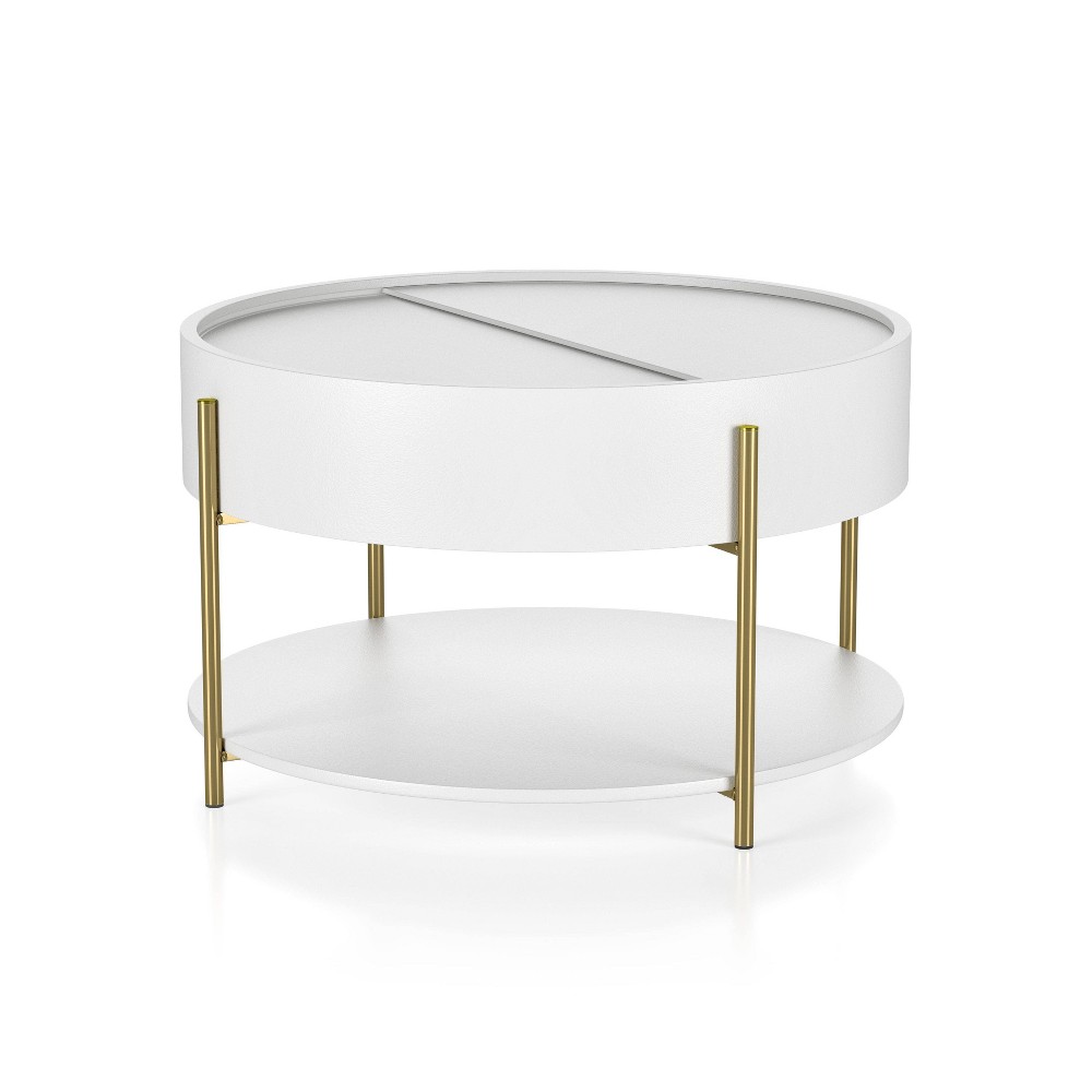 32" Lenvine Modern Round Storage Coffee Table White - miBasics