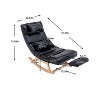 Solid Wood Ergonomic Black Rocking Chair, PU Accent Chair with Retractable Footrest - Maison Boucle - 4 of 4