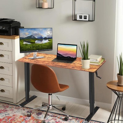 NicBex 40 Inch Hand-Crank Adjustable Height Office Desk with Flat Metal Legs for Home,Office,Gaming,Study,Brown