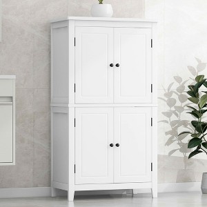MAYEERTY Elegant Bathroom Cabinet Freestanding 4 Doors Adjustable Shelves White - 1 of 4