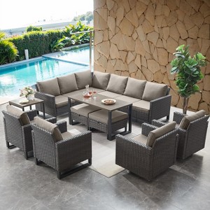 SUGOLD 8 Piece Patio Furniture PE Wicker 6-Seater Outdoor Sectional Sofa with Dinning Table Patio Swivel Chairs Outdoor Chairs for - 1 of 1