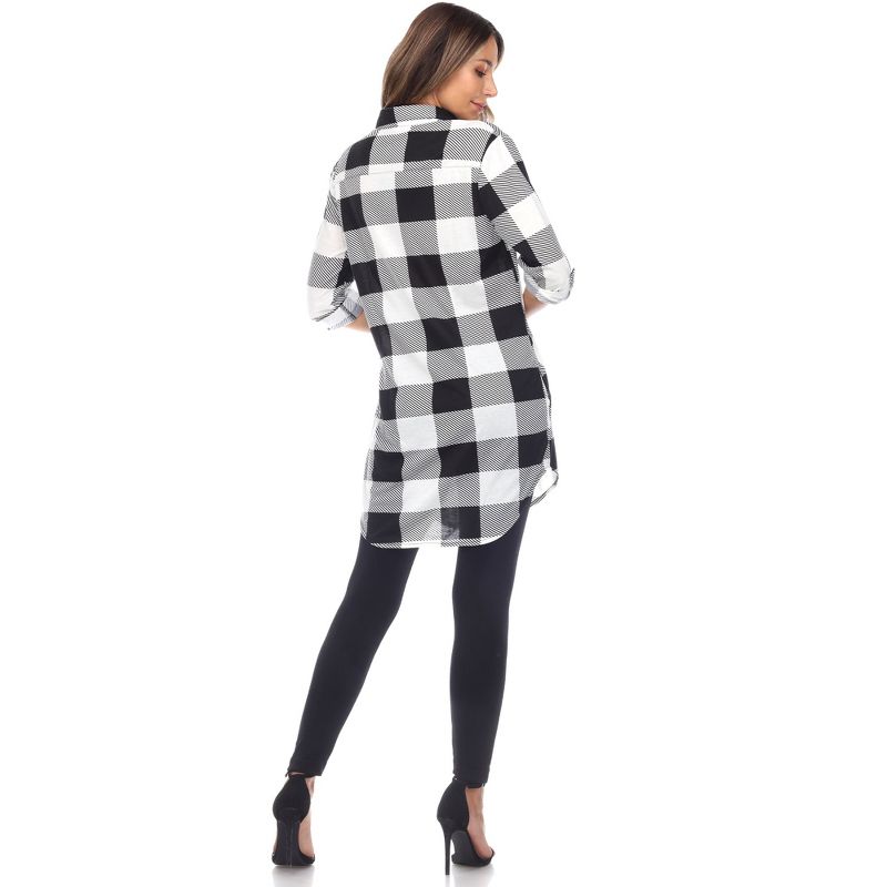 Women's  Roll Tab Sleeve Plaid Buttoned Top - White Mark, 4 of 6