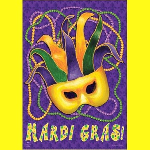 Mardi Gras House Flag Mask Beads Holiday 28" x 40" Briarwood Lane - 1 of 4