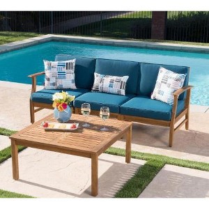 NicBex 3-Seater Outdoor Sofa Set, Acacia Wood Modular Couch with Coffee Table, Patio Sofa Set with Cushions - 1 of 4
