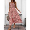 Summer Floral Print Sleeveless Maxi Dress with Zipper Pocket and English Warning Bag - Sweet and Fresh Country Style - 3 of 4