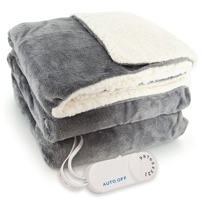 BIOS 50 Inch x 62 Inch Velour and Wool Faux Shearling Electric Throw Blanket