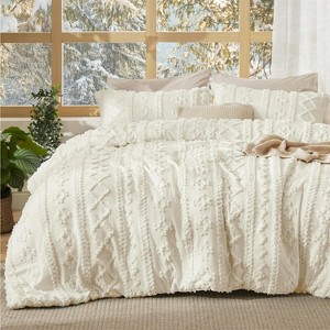 Tufted Boho Comforter Set Bed Set GentleSoft Farmhouse Shabby Chic Embroidery Bedding - 1 of 4