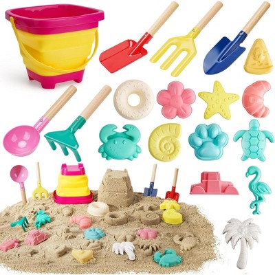 Probe Hues Premium Collapsible Beach Toy Set 5pc Shovels Molds Silicone Bucket