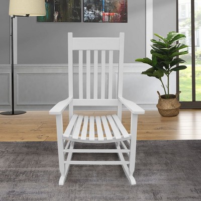 Aghana Digitals Solid Populus Wood White Porch Rocker Chair with Wide Seat, Slatted Backrest & Easy