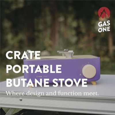 GasOne Butane Fuel Camp Stove - Crate Series - Mini Stove for Camping, Hiking – Portable Gas Stove with Spiral Flame, Violet