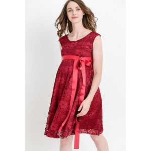 Hello Miz Women's Floral Lace Maternity Dress with Ribbon - 1 of 4