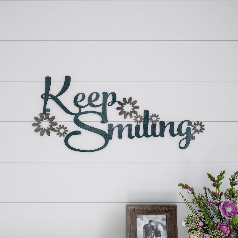 "Keep Smiling" Decorative Wall Metal Cutout Sign Teal Nights - Lavish Home, 1 of 5