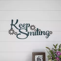 "Keep Smiling" Decorative Wall Metal Cutout Sign Teal Nights - Lavish Home