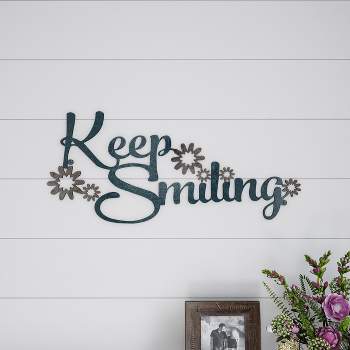 "Keep Smiling" Decorative Wall Metal Cutout Sign Teal Nights - Lavish Home