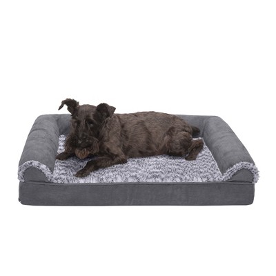 Furhaven Two-tone Faux Fur & Suede Orthopedic Sofa Dog Bed - Stone Gray ...