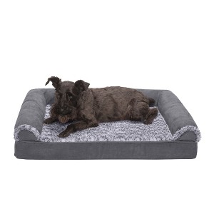 FurHaven Two-Tone Faux Fur & Suede Orthopedic Sofa Dog Bed - 1 of 3