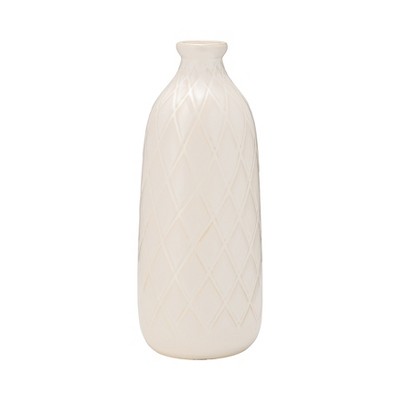 Sagebrook Home Ceramic Vase Contemporary Plaid Textured Vase For Floral Arrangements Decorative Table Accent