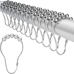 LiBa 12-Pack Rustproof Shower Curtain Hooks, Stainless Steel Nickel Chrome Plated Rings for Bathroom Curtains - 1 of 4