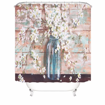 Vase Of White Flowers Shower Curtains for Bathroom Waterproof Fabric Bath Curtain Durable Soft Stylish Bathroom Decor 72x72 Inch