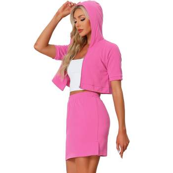 Allegra K Women's Casual 2 Pieces Outfits Short Sleeve Hoodie Top and Mini Skirts Set