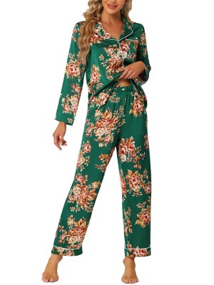 Cheibear Womens Satin Sleepwear Lounge With Pants Nightwear 3/4 Sleeves  Pajama Set Pea Green X-large : Target