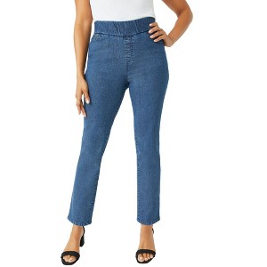 Jessica London Women's Plus Size Petite Comfort Waist Stretch Denim Straight Leg Jean - 1 of 4