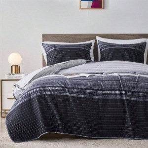 Black White Grey Patchwork Striped Queen Quilt Set, 2 Pieces Soft Lightweight Bedspread with Pillow Sham - 1 of 4