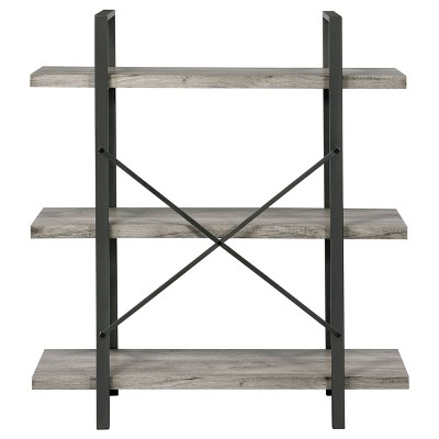 Pearl Silver Transitional 3-Shelf Bookcase in Gray Driftwood