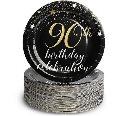 Sparkle and Bash 80 Pack 90th Birthday Party Disposable Paper Plates with Gold Foil 9 Inches