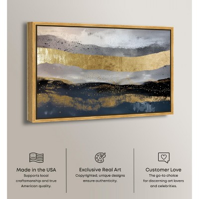 Large Gold and Blue Abstract Canvas Art with Wooden Frame