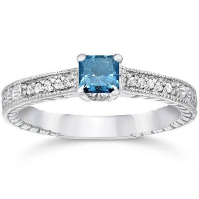 Pompeii3 1/2ct Princess Cut Antique Blue Diamond Engagement Ring White Gold