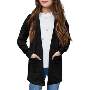BLUEMING Girls Long Sleeve Button Front Knit Cardigan Plush Comfort Loose Fit Sweater with Functional Pockets Playful Cover Up - 1 of 4