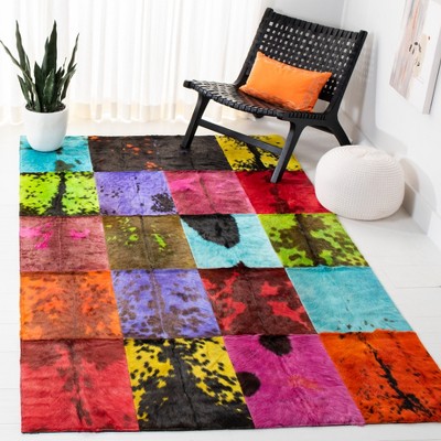 Handmade Multicolor Geometric Cowhide Area Rug, 5' x 8'