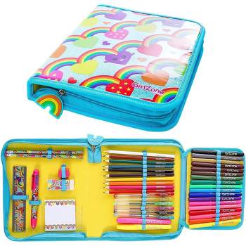 GirlZone Jumbo Rainbow Arts & Crafts Pencil Case for Girls, 43 Pieces