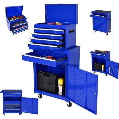 5-Drawer Rolling Tool Chest, 2-in-1 Tool Box Organizer with Lockable Wheels Garage Workshop Tool Storage Cabinet