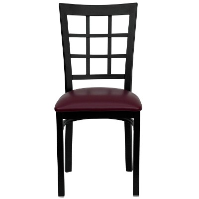 Hercules Series Black Window Back Chair with Burgundy Vinyl Seat