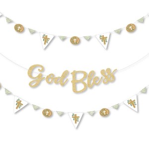 Big Dot of Happiness Elegant Cross -  Party Letter Banner Decor- 36 Banner Cutouts and No-Mess Real Gold Glitter God Bless Banner Letters - 1 of 4