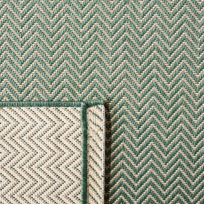 Dark Green and Beige Chevron Indoor/Outdoor Synthetic Rug